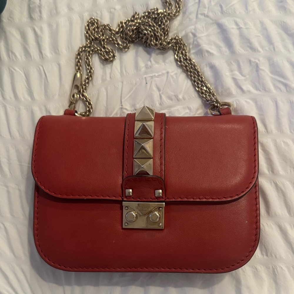 Valentino Rosso V. Leather Small Glam Lock Chain Shoulder Bag